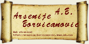 Arsenije Borvičanović vizit kartica